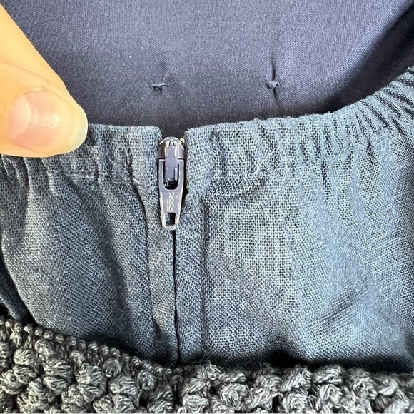 Simons navy blue linen blend belted strapless mini dress M - Picture 9 of 10